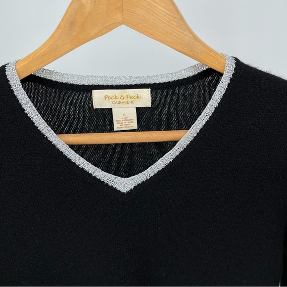 Peck & Peck Womens 2 Ply Cashmere Sweater Size S Black With Silver Accent - Picture 6 of 10